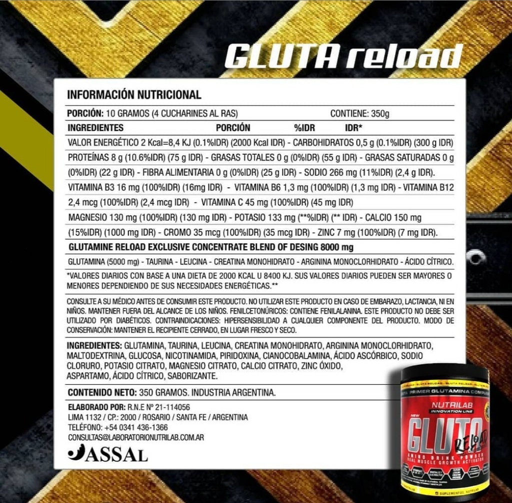 GLUTAMINA GLUTA RELOAD 300gr NUTRILAB 