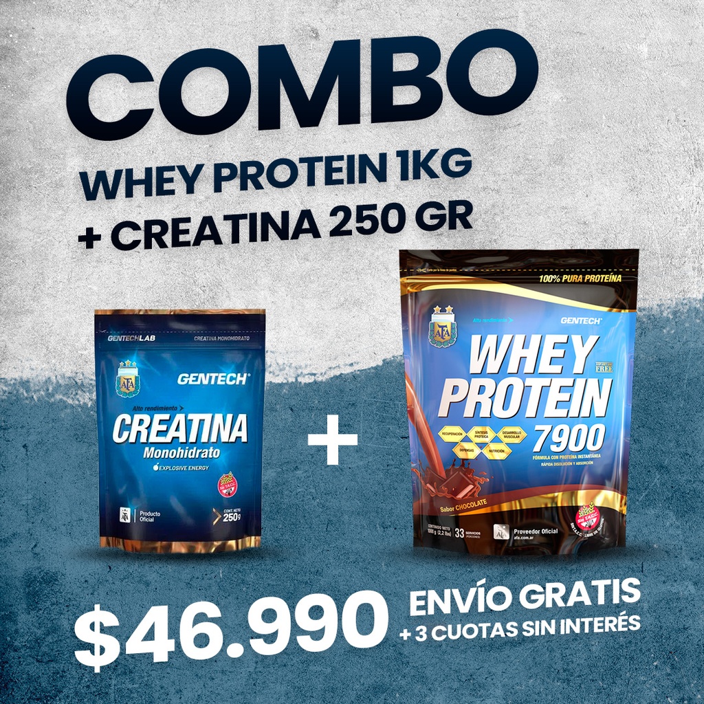 COMBO PROTEINA x 1KG + CREATINA x 250GRMS GENTECH (ENVIO GRATIS)