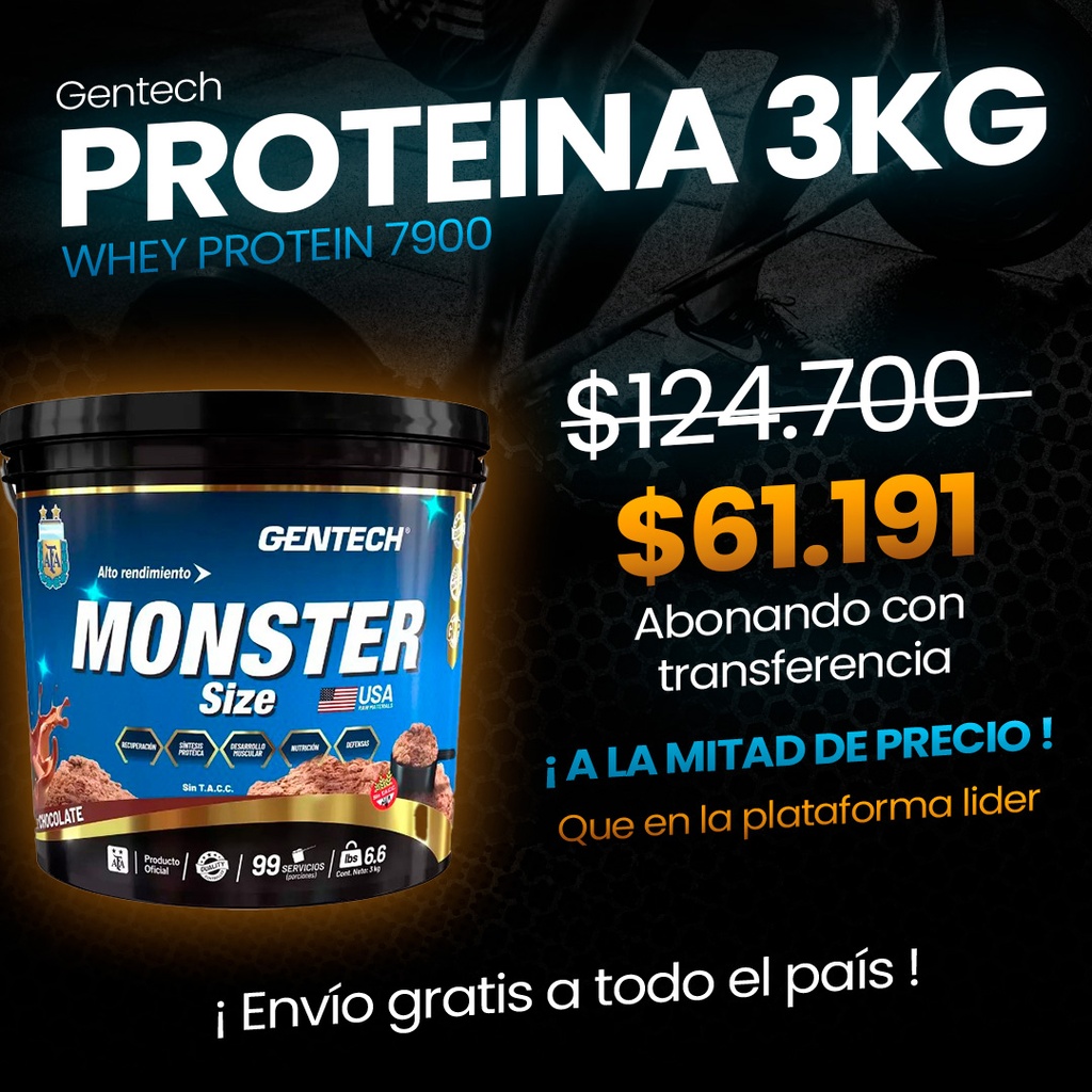 PROTEINA WHEY PROTEIN 7900 X 3kg MONSTER SIZE GENTECH