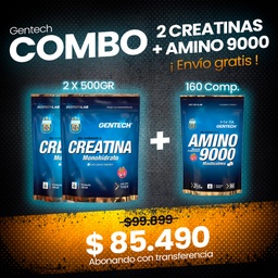 2 CREATINA 500 GRMS GENTECH + AMINO 9000 DULCE DE LECHE  + ENVIO GRATIS